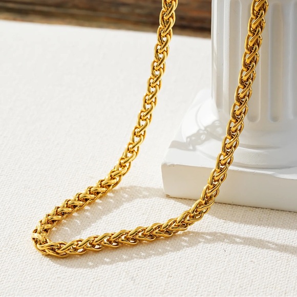 18K Gold Plated Cable Linked Necklace*Interlocking Wheat Chain*Unisex*YB - Picture 2 of 7